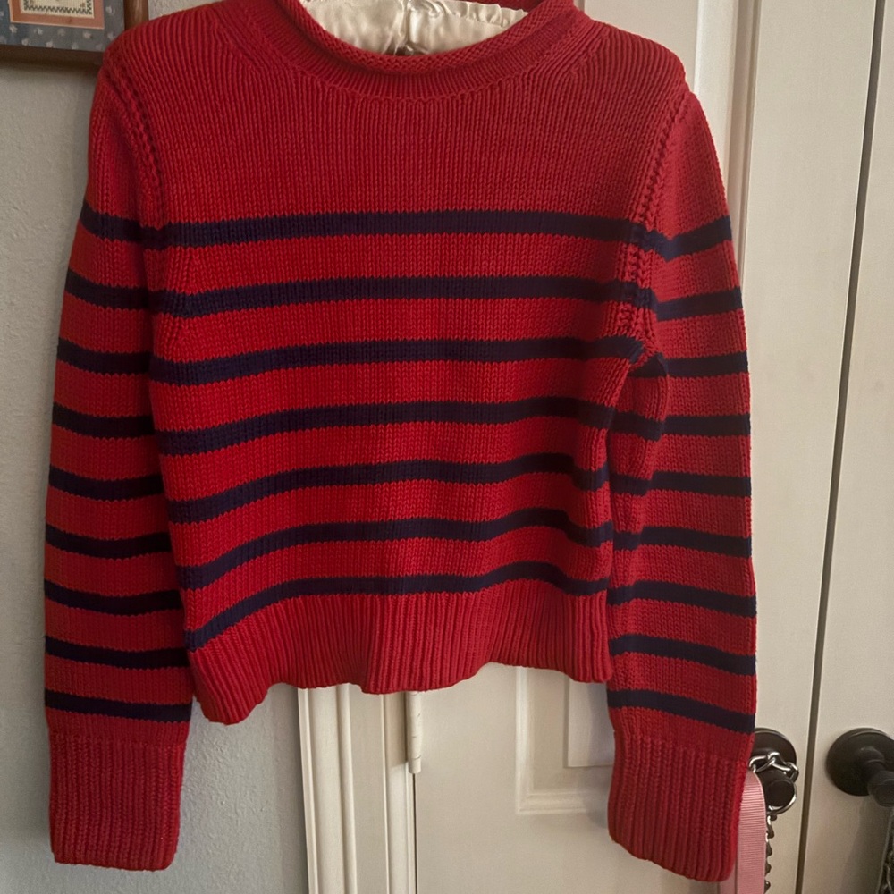 J. Crew Red and Navy Striped Women's Sweater